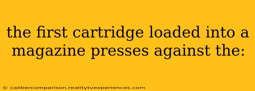 the first cartridge loaded into a magazine presses against the: